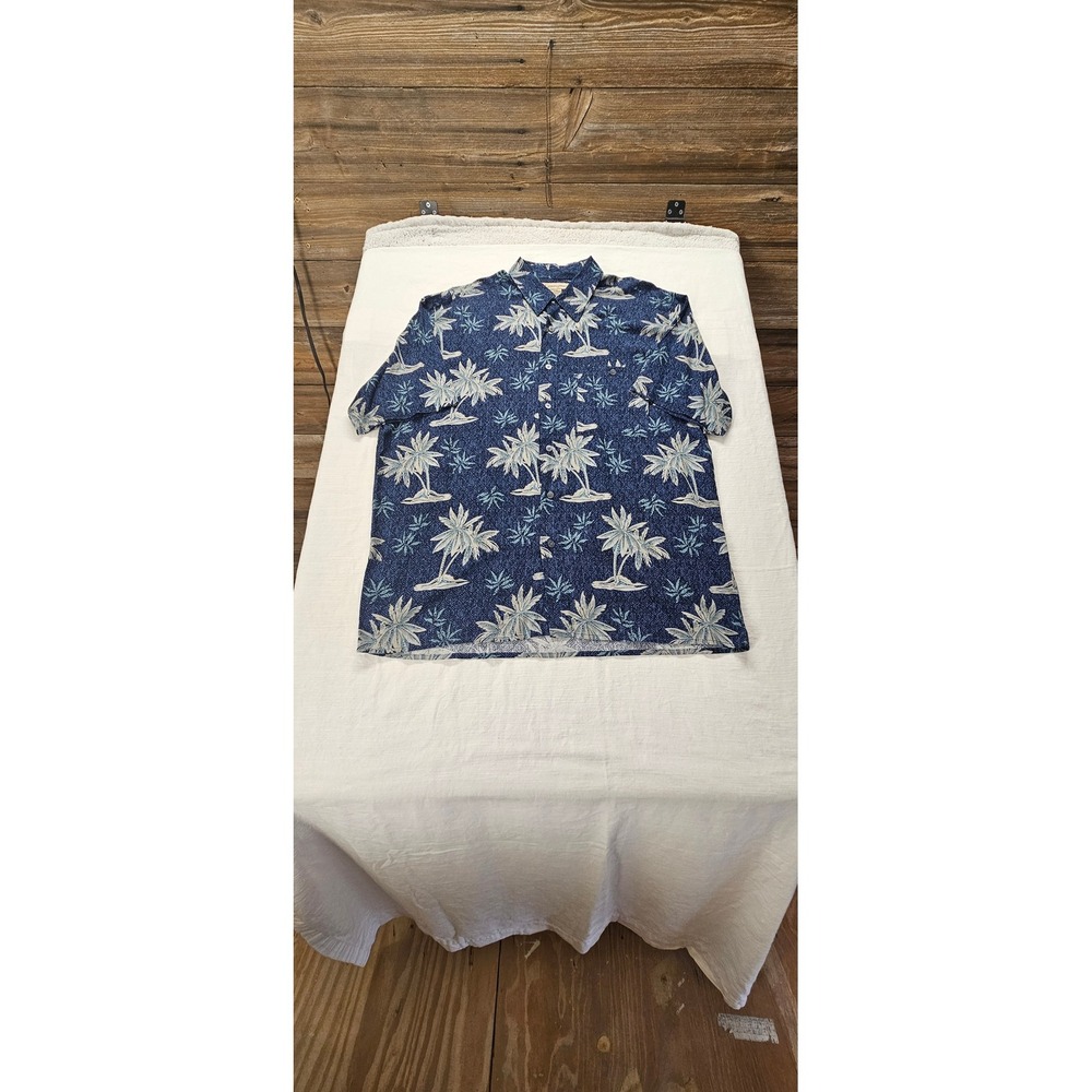 Munsingwear Mens Large Blue Palm Tree Rayon Short Sleeve Button Up Shirt